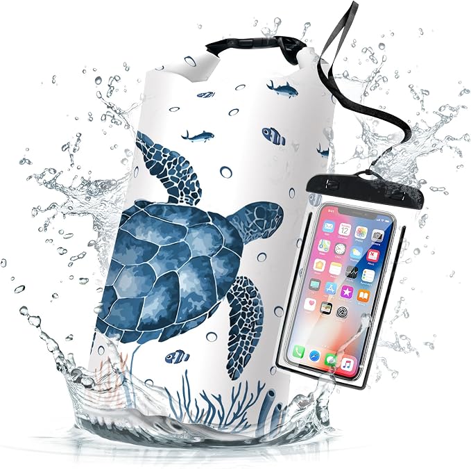 Waterproof Dry Bag,Roll Top Sea Turtle Coral Starfish Small Waterproof Backpack 5L/10L/20L Floating Lightweight Bags for Kayaking, Boating, Fishing, Swimming Camping with Waterproof Phone Case by Cliduli