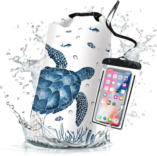 Waterproof Dry Bag,Roll Top Sea Turtle Coral Starfish Small Waterproof Backpack 5L/10L/20L Floating Lightweight Bags for Kayaking, Boating, Fishing, Swimming Camping with Waterproof Phone Case by Cliduli