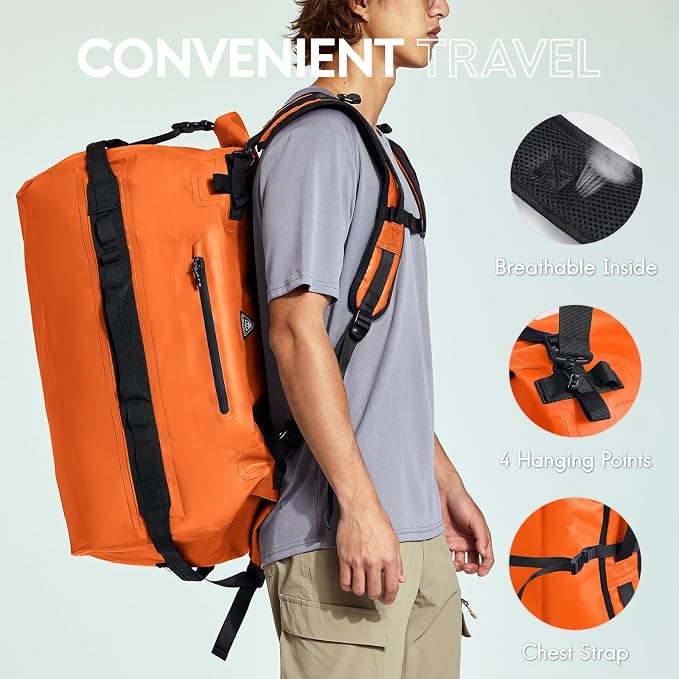 Haimont IPX7 Waterproof Roll-Top Dry Duffel Backpack | 60L/90L Sizes, 500D Tarpaulin, Welded Seams, Mesh Pockets, Boating & Kayaking - Image 4