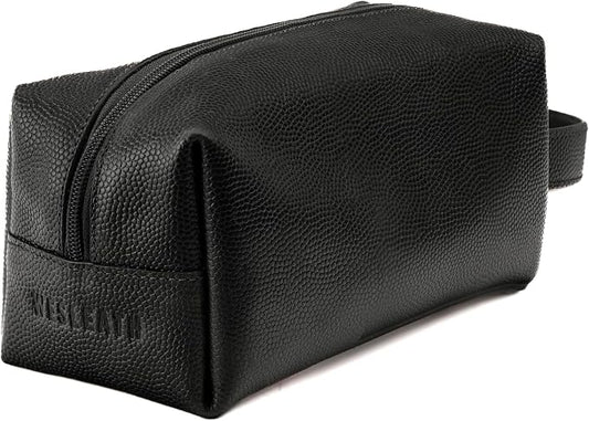 Leather Toiletry Bag for Men – Water Resistant Travel Dopp Kit - Premium Full Grain Leather Cosmetic Case- Perfect Gifts for Him - Mens Toiletry Bag (Black) by FinecraftedLeatherGoods