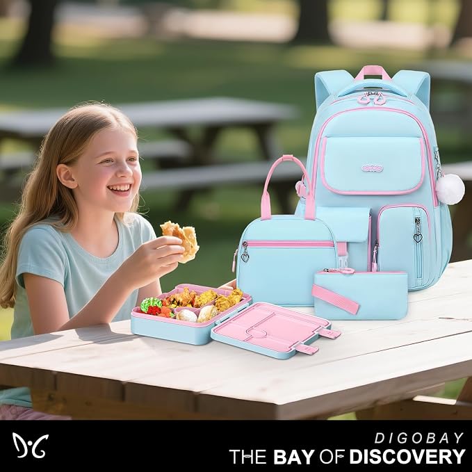 DIGOBAY Backpacks for Girls, 6PCS School Backpack with 43OZ Bento Box Lunch Bag Pencil Pouch for Teen Girls Kids Elementary Primary Middle High College Travel School bag Bookbag Set - Image 9
