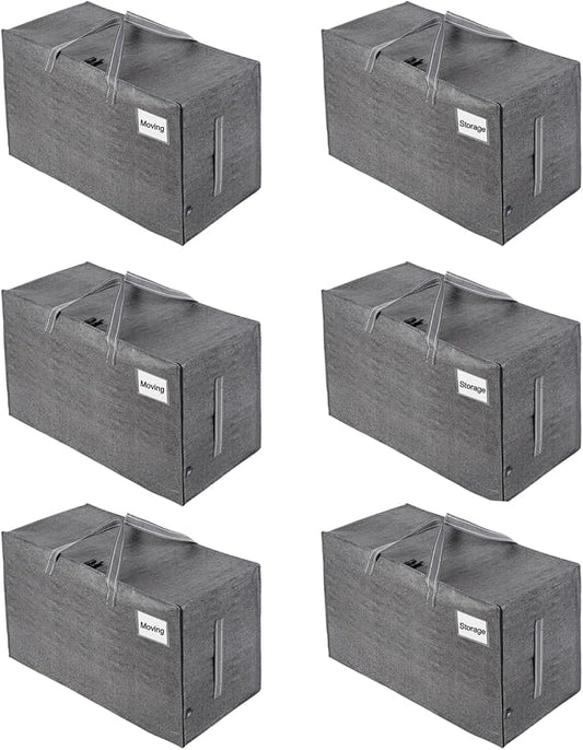VENO 6 Pack Extra Large Heavy Duty Moving Bags with Wide Opening & Reinforced Handles, Reusable Storage Tote Bags with Strong Zippers for Clothes, College Dorm Essentials & Moving Supplies by Veno