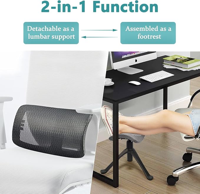 Lilithye Footrest for Desk Adjustable Height 2-in-1 Function Rotatable Ergonomic Under Desk Footrest Ottoman Stool Rolling Leg Rest for Home Office (Gray) - Image 4