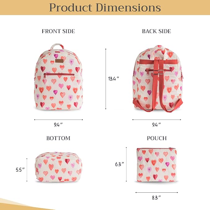 Maison d' Hermine Backpack for Women Men Cotton Shoulder Multipurpose Rucksack with Small Pouch Lightweight Multi Pocket Bag for Travel Work Beach Perfect for Spring Summer (Sweethearts) - Image 5