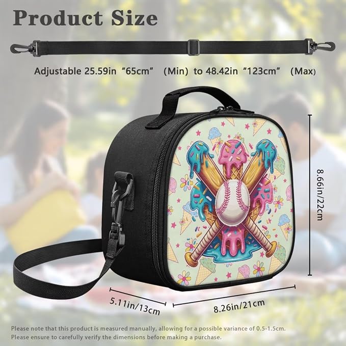 Ice Cream Baseball Bat Backpack & Lunch Box Set for Girls Ages 8-12 3rd 4th 5th Grade, 4-Piece School Bag with Pencil Case & Dinosaur Charm, Large Capacity Bookbag - Image 5