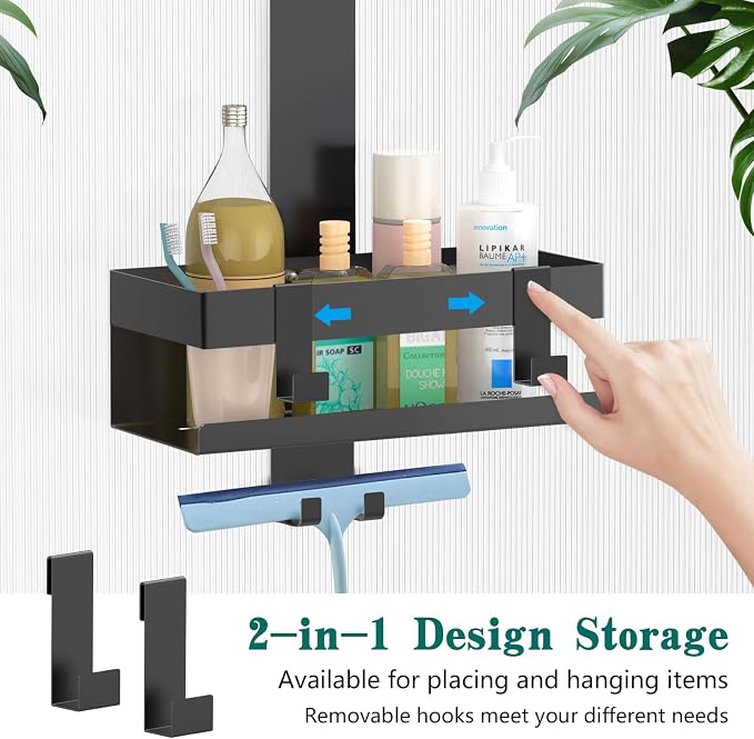 Emibele Over The Door Shower Caddy, 304 Stainless Steel Hanging Shower Caddy Rustproof Shower Shelves, No Drilling Hanging Shower Organizer for Bathroom Glass Door, Black - Image 3