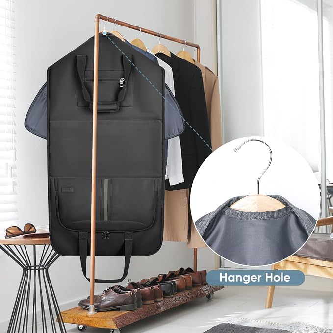BALEINE Travel Garment Bag, Travel Suit Bag for Men, Water Resistant Carry on Garment Bag for Hanging Clothes, Garment Duffel Bag for Travel Business (Pure Black-Convertible) - Image 10