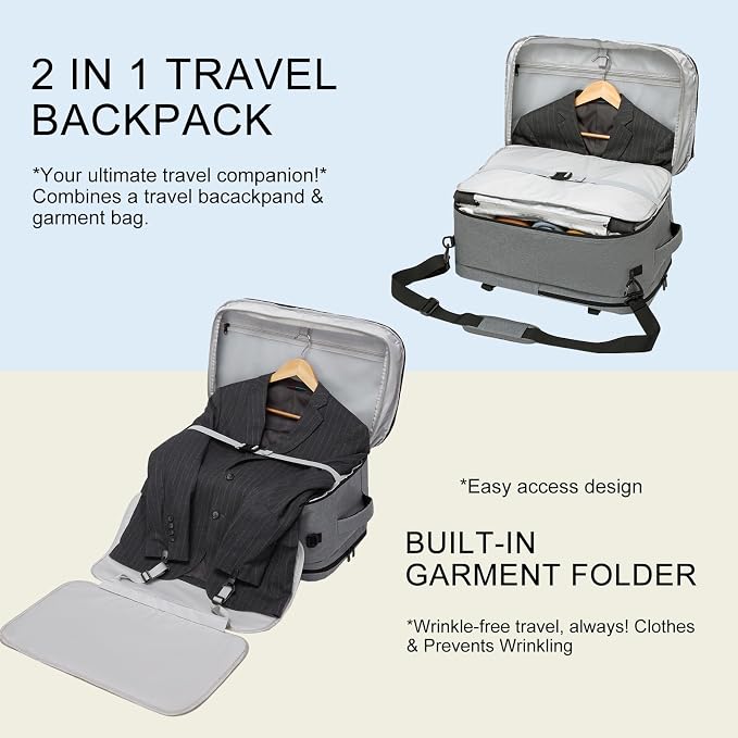 seyfocnia Convertible Travel Garment Bag for Men & Women, Multi-Pocket Travel Duffel Carry On Luggage Personal Item Business Suit Backpack - Image 4