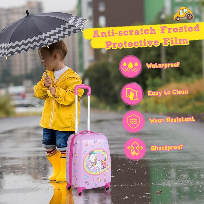 HONEY JOY Kids Luggage, 12" Toddler Backpack & 16" Travel Suitcase with Wheels, Lightweight Toddler Girls Suitcase, Durable ABS Hardshell, 2Pcs Carry On Luggage Set for Boys Girls(Pink Horse) - Image 5