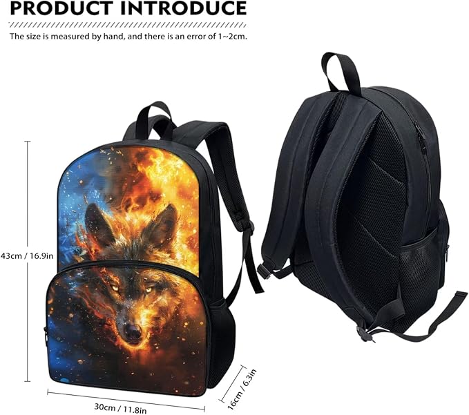 Kids Boys Backpack School Bag Set Cool 3D Wolf School Bookbag with Insulated Lunch Box Pencil Pouch Kids Lightweight School Bag Rucksack 3 Pieces Backpack Set - Image 5