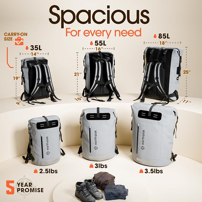 Earth Pak Waterproof Backpack - Heavy Duty Hiking Backpack - Roll-Top Closure Bag - Cushioned Dry Bag Waterproof Phone Case - Image 2