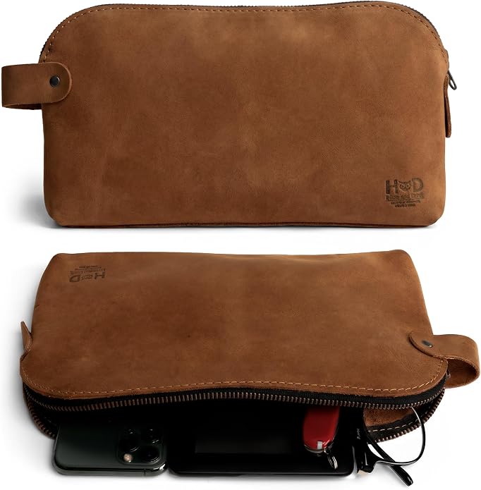 Hide & Drink, Large Rustic All Purpose Utility Bag for Cords & Chargers, Travel Bag, Multi-Purpose Bag, Full Grain Leather by HideDrink