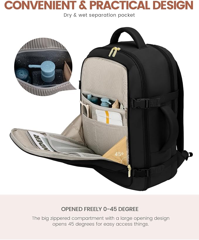 LOVEVOOK Carry On Travel Backpack For Women Flight Approved, 50L Personal Item Backpack Flight Approved, TSA Travel Bag Fit 18 Inch Laptop, Business Weekender Overnight Waterproof Daypack with 3 Cubes - Image 8