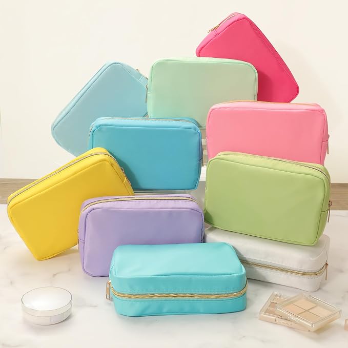 Sweetude 10 Pcs Nylon Makeup Bag Travel Cosmetics Pouch Zipper Pouch Purse Toiletry Bag Big Capacity Makeup Organizer for Women Girls Waterproof Travel Skincare Case(Macaron Color) - Image 3