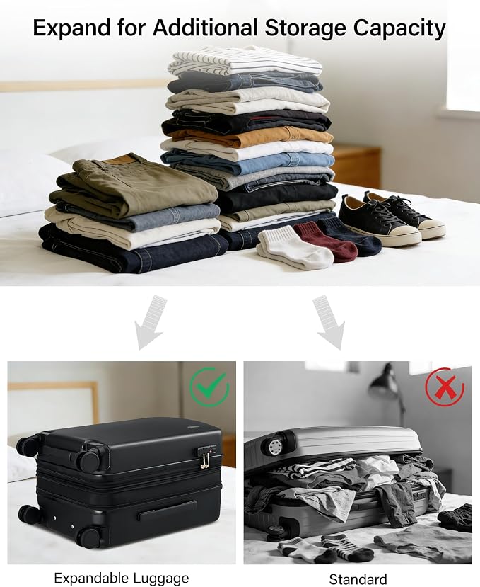 Hanke Expandable Luggage Sets 2 Piece, 20 Inch and 28 Inch Luggage Sets with Spinner Wheels, Durable PC Hard Shell Rolling Suitcase with TSA Lock for Travel (20/28 Inch, Jet Black) - Image 4