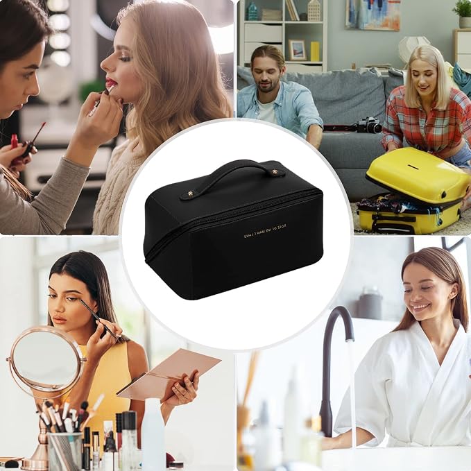 CORIOS Toiletry Bag For Women Portable Make Up Bag Waterproof Wash Bag PU Leather Cosmetic Bag Bathroom Shower Bag Multifunctional Travel Organizer For Shampoo, Cosmetics, Toiletries Black - Image 6