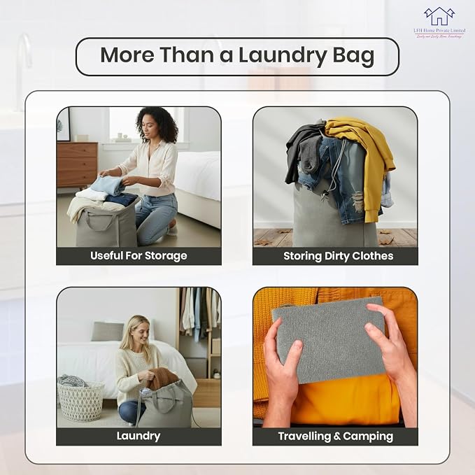 LFH Home Cotton Rich Large Laundry Bag with Handle, Heavy Duty Drawstring Closure Washable Laundry Bags, School Travel, Home, Hotel, College Dorm, Organizer Sack, Toys Clothes 28x36 (Pack 2)-Grey - Image 6