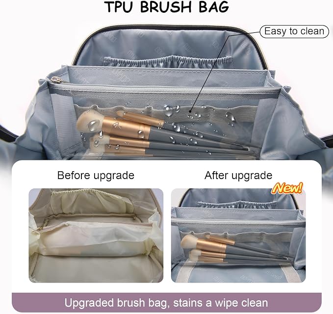 BOYATU Travel Makeup Bag Organizer Cosmetic Bag: 3 Pcs Set Make up Bags for Women with Handle - Waterproof Vegan Leather Toiletry Bag (01-G-Purple) - Image 6