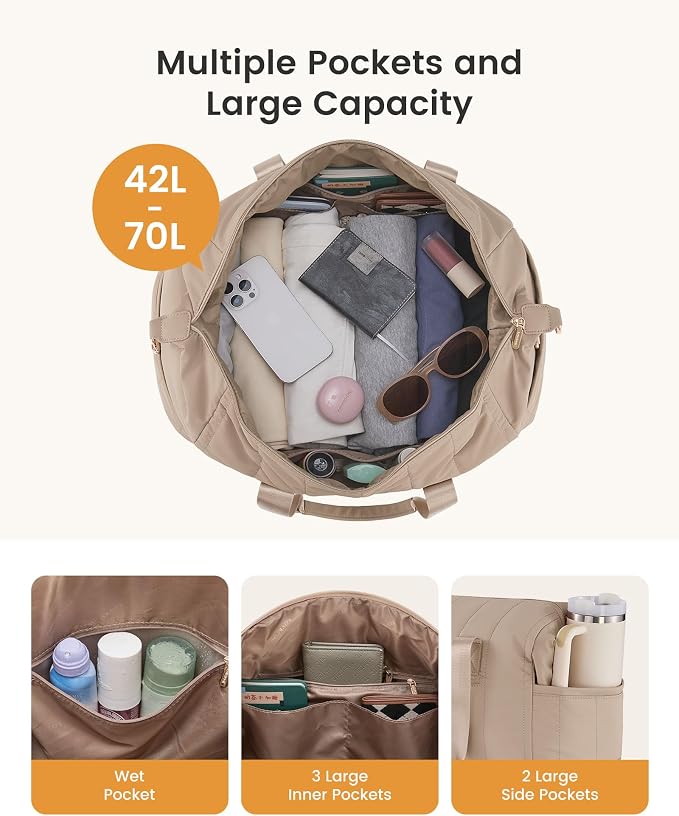 LOVEVOOK Travel Duffle Bag,Puffer Weekender Bags For Women with Shoe Compartment,42L Carry On Overnight Duffel Bag For Airplanes,Hospital Bag for Labor and Delivery,2Pcs Set - Image 3
