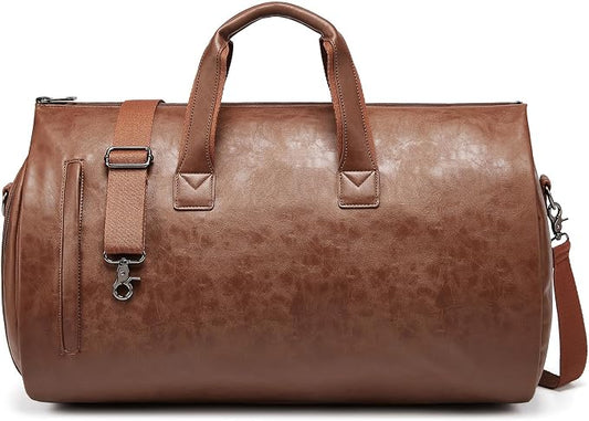 Leather Garment Bag，Convertible Garment Duffel Bag for Travel Mens Suit Bag 2 in 1 Waterproof Foldable Carry on Garment Bag with Shoulder Strap Weekender Bag with Shoe Pouch by SSWEISIKER