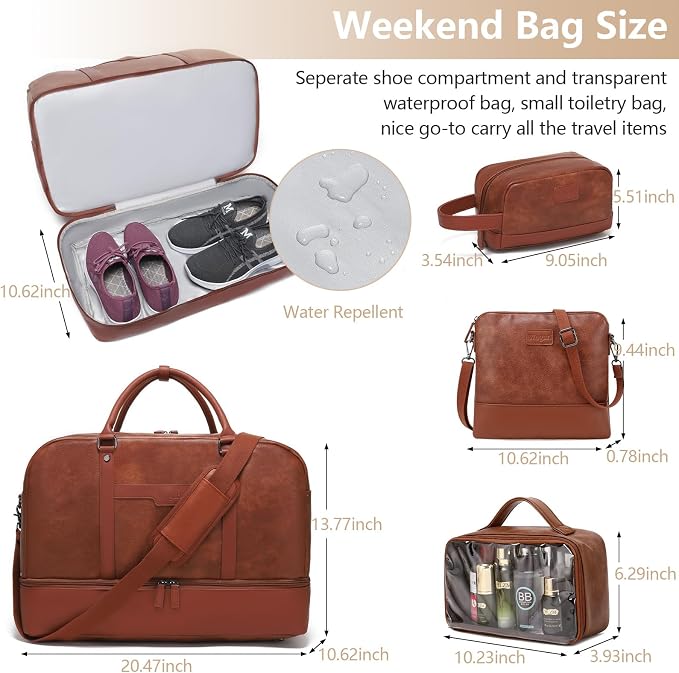 Wogarl Weekender Bag for Women Men Large Overnight Bag Travel Duffel Bag with Shoe Compartment Toiletry Satchel Bag Carry On Bag Fit 21" Laptop - Image 6