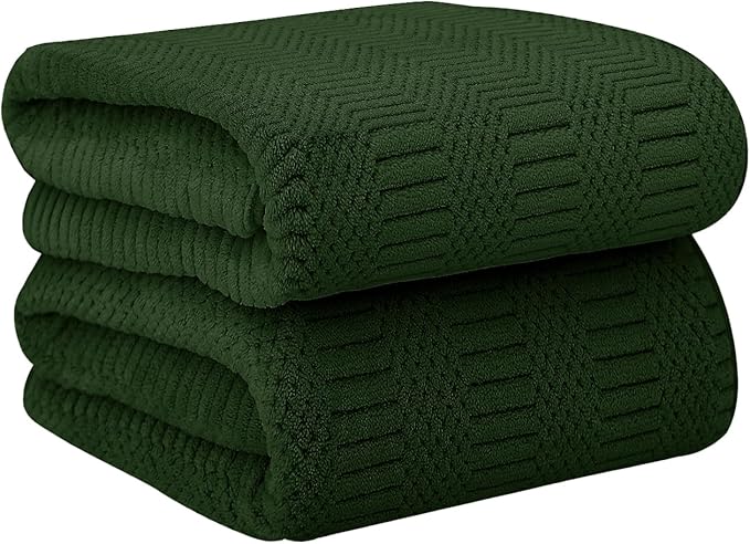 JML Microfiber Bath Towels, Large Bathroom Towel for Adult, Pack of 2, 30" x 60", Soft, Super Absorbent and Fast Drying, Use for Hair Wrap, Sport, Fitness, Yoga, Diamond Cross Grid Olive-Green by JML
