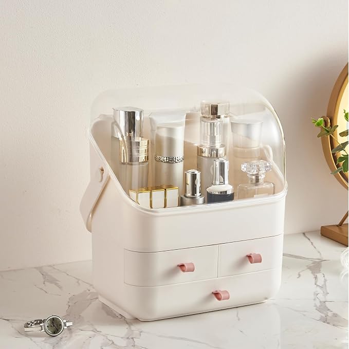 Large Makeup Organizer w Drawers Beauty Organizer Makeup Box Holder Vanity Organization Desk Countertop MakeUp Organizers Bathroom Counter Organizer Skincare Cosmetic Case Stand Dustproof Lid Gift - Image 4