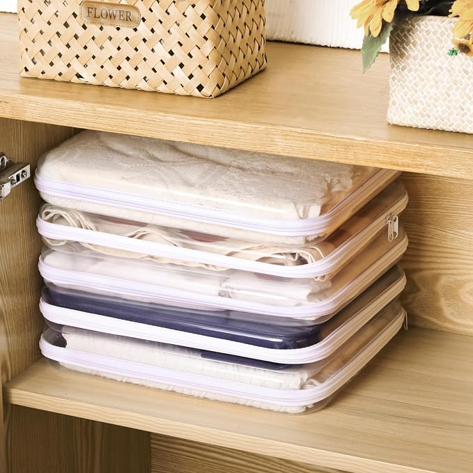 Sanwuta 6 Pcs Clear Hard Zipper Case Plastic Zipper Pouches Transparent Makeup Bag Pencil Case Pouches Toiletry Diaper Bag for Travel Toy Storage Organizer Bins(White,13.78 x 11.81 x 2 Inch) - Image 5