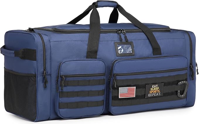 Extra Large Duffle Bag for Men, Heavy Duty Duffle Bag for Travel, Large Sports Gym Equipment Bag for Hockey Football Soccer Baseball Basketball & Team training (Blue) by HAMBOLY