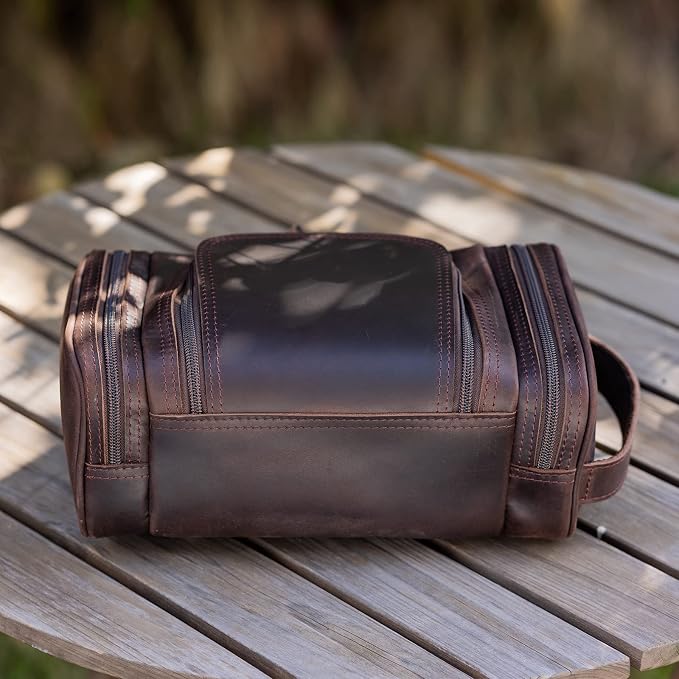 Polare Toiletry Bag Full Grain Leather Shaving Kit Dopp Kit Travel Case Wash Bag with YKK Zippers - Image 3