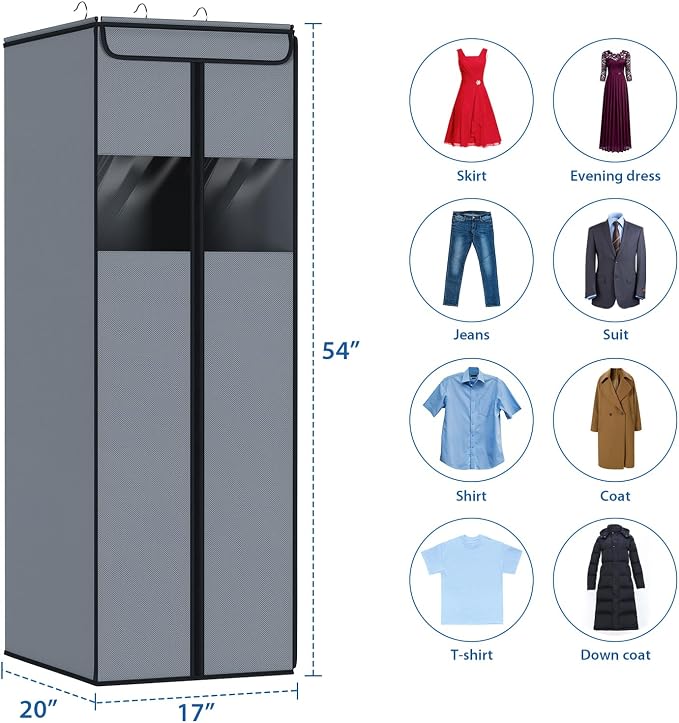 Zilink Garment Bags for Hanging Clothes 54" Hanging Garment Bags for Closet Storage with Clear Window Space Saving Hanging Storage Bags for Suits, Coats, Dresses, Grey, 2-Pack - Image 4