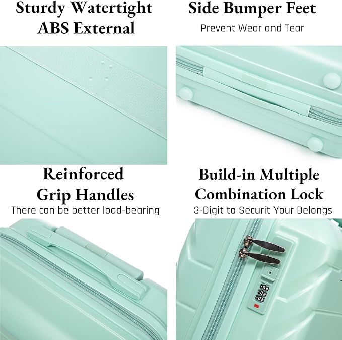 2-Piece ABS Hard Shell Lightweight Carry-On Luggage Set (14" & 20"), 360-Degree Spinner Wheels, Adjustable Telescopic Handle and Combination Lock for Travel, Mint Green - Image 4