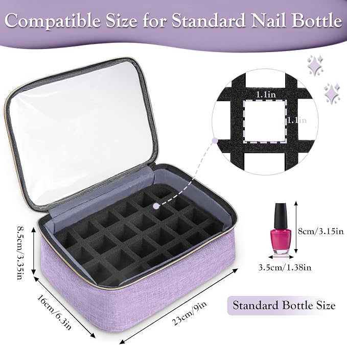 YOREPEK Nail Polish Organizer with 3 Removable Pouches & 72 Slots, Purple | Nail Polish Storage with Multiple Storage Sections for Nail Lamp, Manicure Set, Holds 72 Bottles, Gifts for Manicurist - Image 4