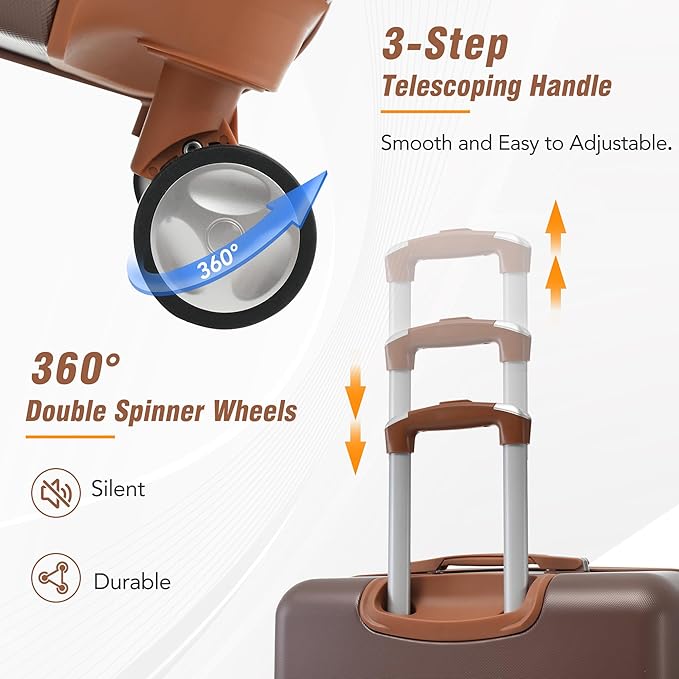Merax Luggage Set, 3 Piece Luggage with Cosmetic Case, Vintage Hardcase Suitcase with Wheels, Expandable Luggage Airline Approved(Brown,20"+24"+28") - Image 6