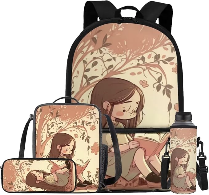 Girls Backpack with Lunch Box Water Bottle Holder and Soft Pencil Case 4PCS Set Bookbag with Front Pocket for School 17 inch Large Capacity School Bag for Elementary Girls Kids School Supplies by ELEDIZI