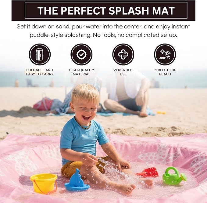 2-in-1 Kids, Baby & Infants Beach Pool & Waterproof Picnic Blanket - Large 6.5' Portable Paddling, Pool & Play Mat & Waterproof Carrying Bag, Outdoor Summer Gear, Toddle, Child & Kid, Coral Pink Peony - Image 3