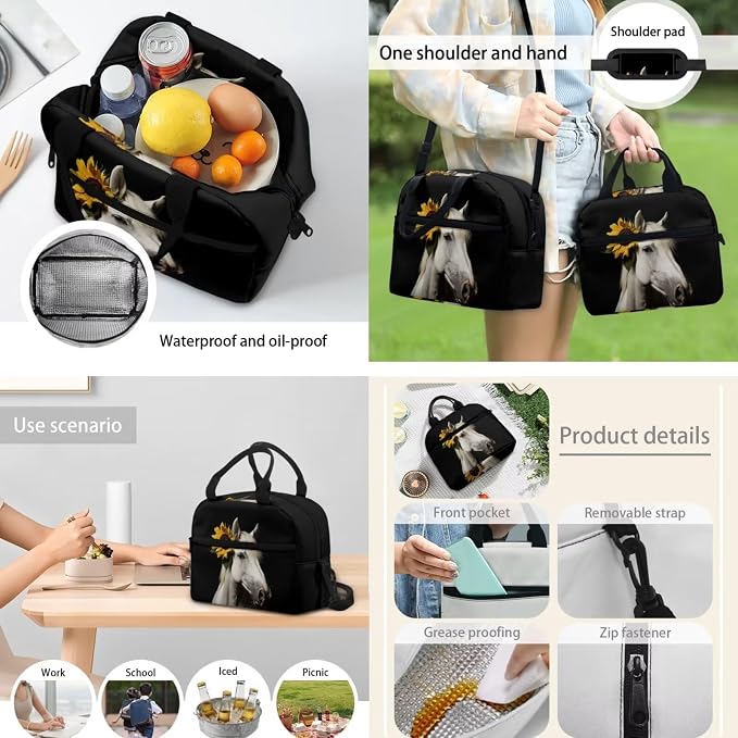 POLERO Sunflower Horse Backpacks for Girls Kids School Backpack with Lunch Bag Lightweight Backpack for Elementary Middle Schools - Image 5