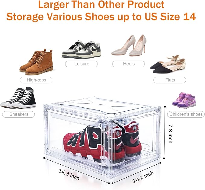 10 Pack Large Shoe Boxes Clear Stackable, Space Saving Acrylic Shoe Boxes Shoe Organizers Foldable Shoe Container Boxes that Fits Up to Size 14 Shoes - Image 2