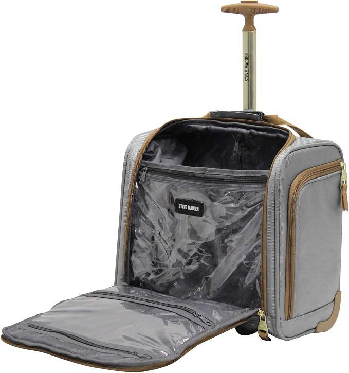 Steve Madden Designer Luggage Collection - 3 Piece Softside Expandable Lightweight Spinner Suitcase Set - Travel Set Includes an Under Seat Bag, 20-Inch Carry on and 28-Inch Checked Suitcase, Harlo - Image 6