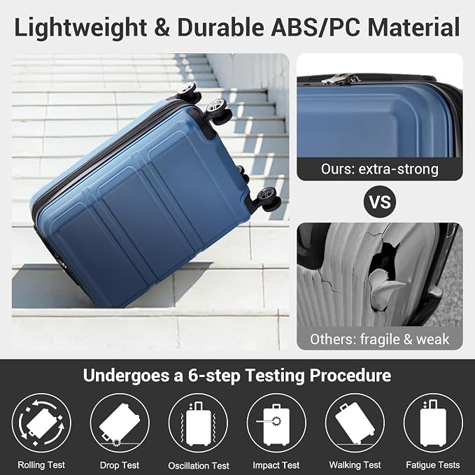 Kono Carry On Luggage 22x14x9 Airline Approved with Spinner Wheels | Lightweight PC+ABS 20 Inch Luggage with TSA Lock,Expandable Hard Shell Carry On Suitcases for Men Women,Navy - Image 3