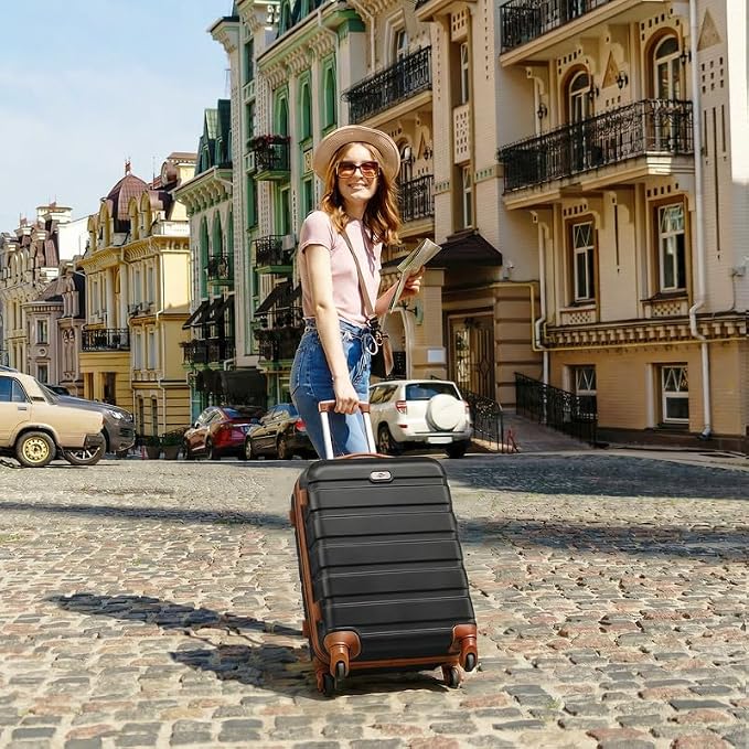 Suitour Luggage Sets 5 Piece, 20, 24, 28 inch Hardside Carry-on and Checked Suitcase Set with Expandable Travel Duffle Bag Sets（Black Tan） - Image 5