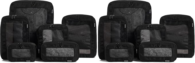 Aerotrunk Compression Packing Cubes for Travel - Luggage Organizer Bags - Double Zipper Packing Cubes for Suitcases (12-Pack, Black) by Aerotrunk