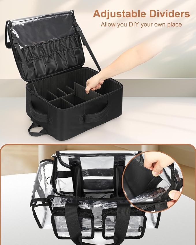 Relavel Makeup Backpack with Clear Makeup Bags, Extra Large Travel Train Case Makeup Artist Kit Set Bag with 4 Clear Bags, Storage Organizer Box with Dividers Cosmetic Hair Tools Barber Supplies - Image 3