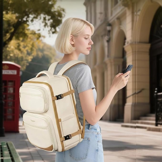 Taygeer Frontier Airlines Personal Item Bag, 18x14x8 inches Travel Bag | TSA Approved Underseat Backpack 40L for Women Weekender Fits Allegiant & JetBlue, Carry on Backpack with Shoe Pouch, Beige - Image 7