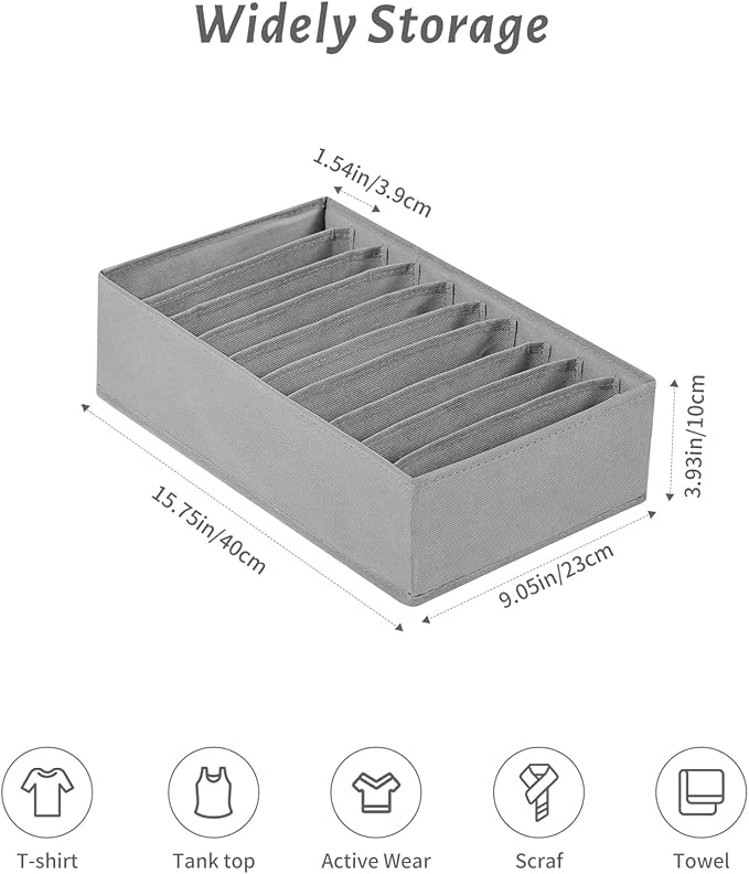 4 Packs T-shirt Drawer Organizers for Clothing,10 Grids Compartment Wardrobe Storage Box, Washable Clothes Organizer for Folded Clothes, T-shirt, Legging, Silk Scarve - Image 4