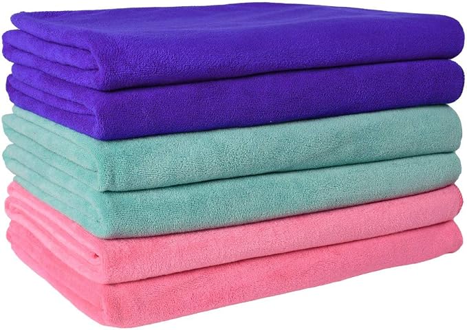 JML Microfiber Towels, Bath Towel Sets (6 Pack, 27" x 55") - Extra Absorbent, Fast Drying, Multipurpose for Bath, Swimming, Fitness, Sports, Yoga, Dark Blue/Green/Pink by JML
