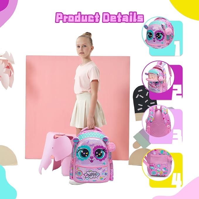 Cute Cat Backpacks for Girls - 2 in 1 Bookbag Set for Elementary & Preschool Students Ages 8-10 - Image 4