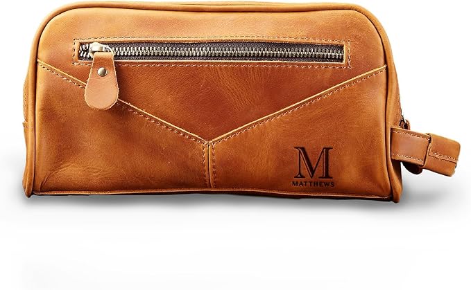 HomeWetBar Personalized Leather Toiletry Bag for Men, With with Waterproof Compartments, Custom Shaving, Travel Dopp Kit, Grandpa, Dad, Husband, Father, Him, Boyfriend by HomeWetBar