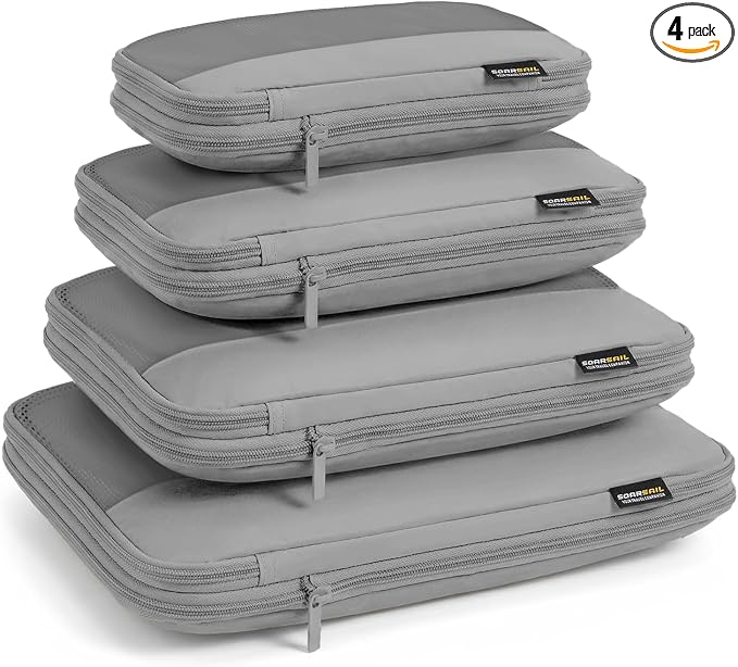 4 Piece Compression Packing Cubes for 3–7 Day Travel, Space Saving Travel Organizers with Breathable Mesh, Double-Zipper Packing Cubes for Carry-On & Suitcases (Silver) by SOARSAIL