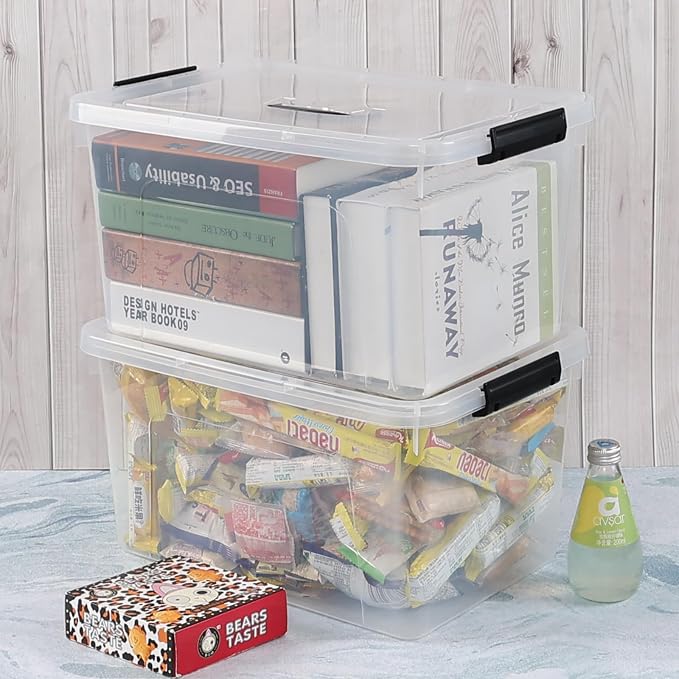 20 Quart Plastic Clear Latching Storage Bins with Lids, Set of 4 | Clear Plastic Storage Box - Image 6